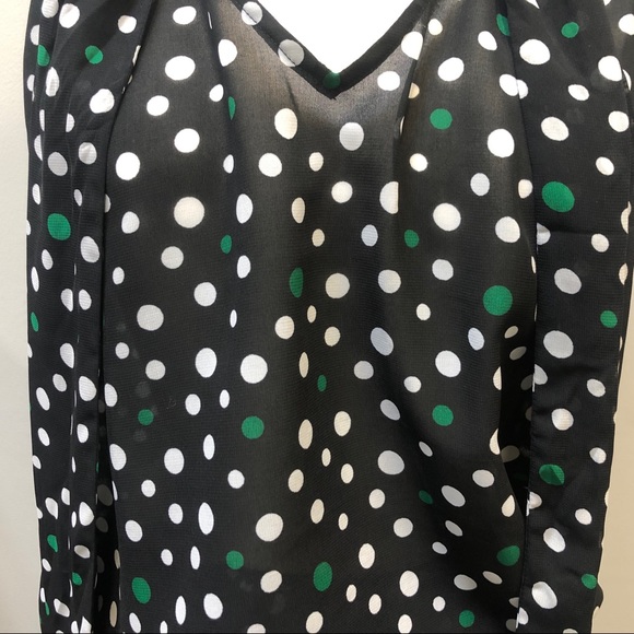 Banana Republic Semi Shear Sleeveless Blouse, Blk/Green Polka Dots, Sz M - Picture 6 of 9